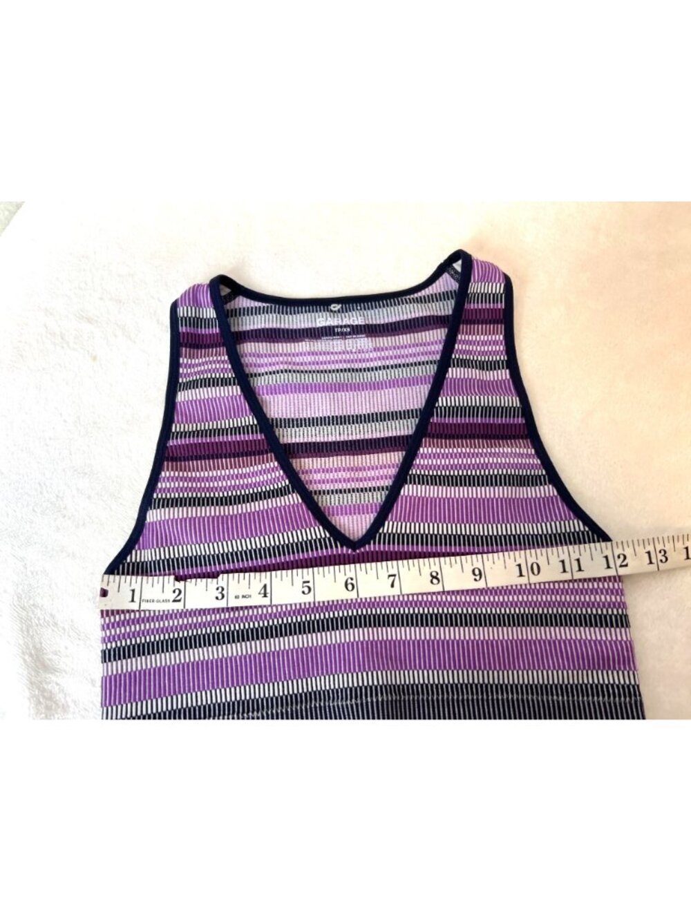 Garage Crop Top Deep V-Neck XS Striped Sleeveless Purple Black Grunge - Picture 6 of 7
